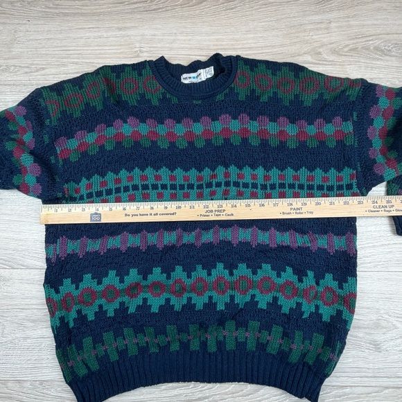 Vintage 90s New Era Fair Isle Sweater Mens‎ XL Boxy Geometric Grandpa Cosby USA - Picture 3 of 6